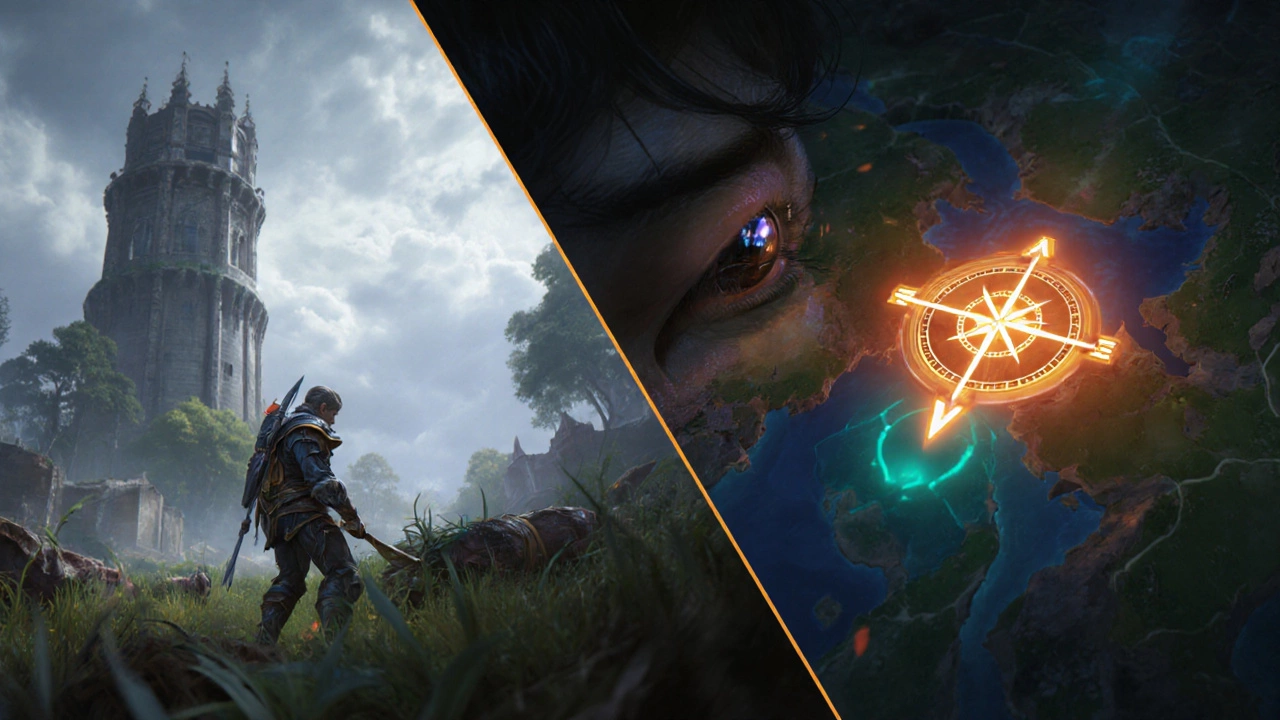 Игрок в League of Legends сохраняет фокус на цели, несмотря на давление противника, с компасом, указывающим стратегическое направление.