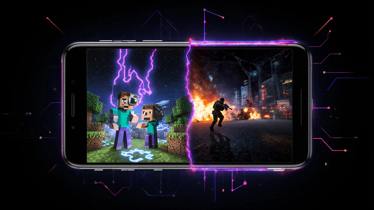 Смартфон превращается в портал между Minecraft и Call of Duty: Mobile.