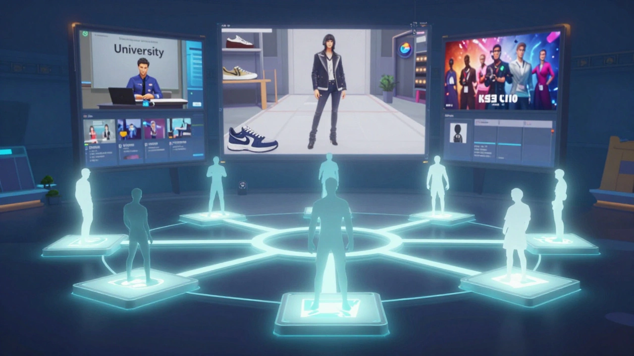 Концепт-арт: Fortnite как глобальный мост, соединяющий игроков со всего мира через светящиеся цифровые платформы.